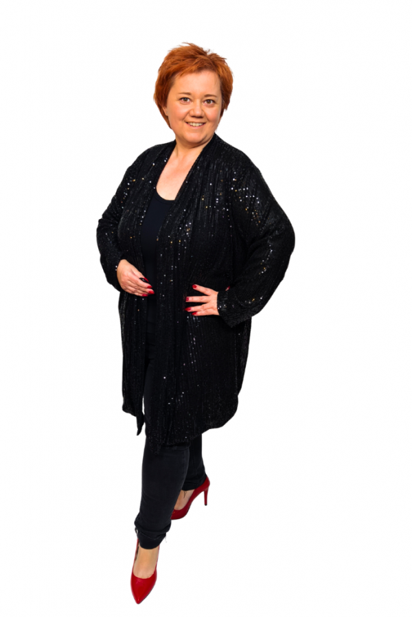 Slávnostný flitrovaný kardigán pre moletky